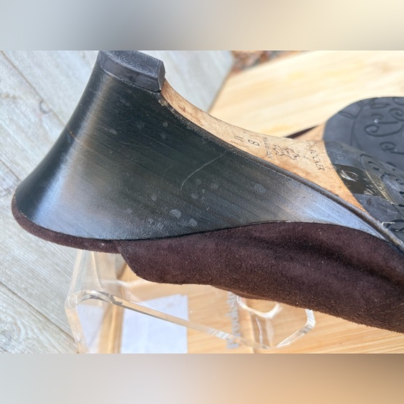 Brighton Rocker 4 Suede Mule Heels Brown Made in Italy Size 8M Zip Detail - Picture 2 of 6